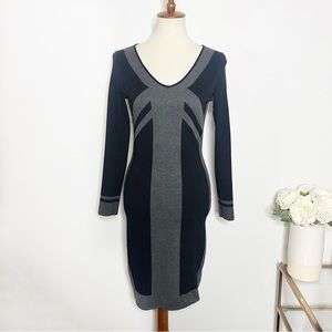 Max Studio Sweater Dress Black and Grey colorblock long sleeve size small